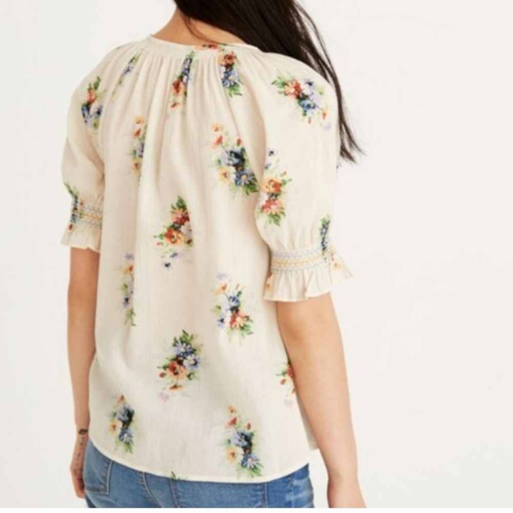Madewell Button Up Smocked Blouse Flower Floral XXL 2X - Picture 2 of 4